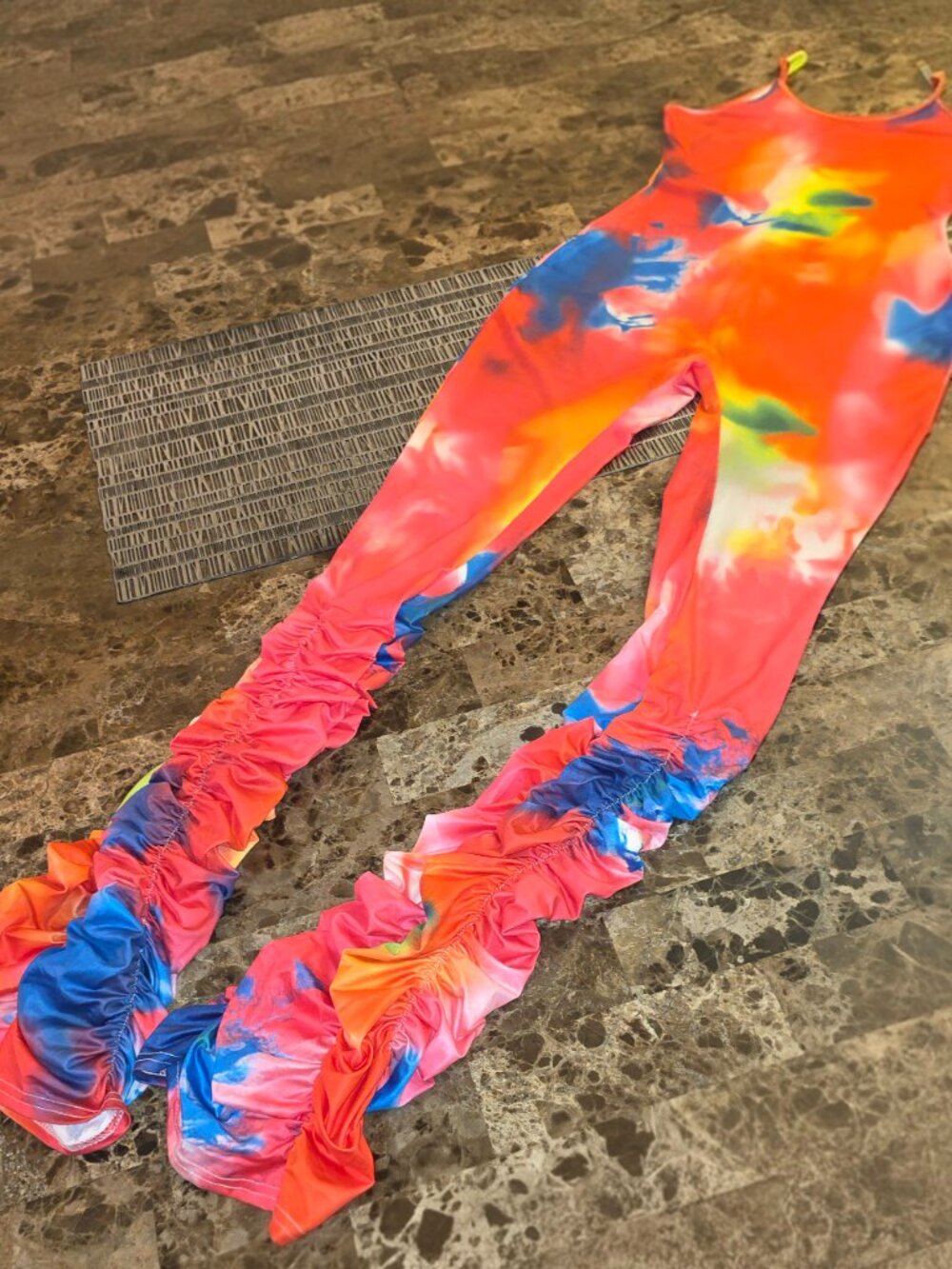 Kaylee Kollection  Ladies Tie Dyed Stacked Leg Flared Bell Bottom Jumpsuit Small